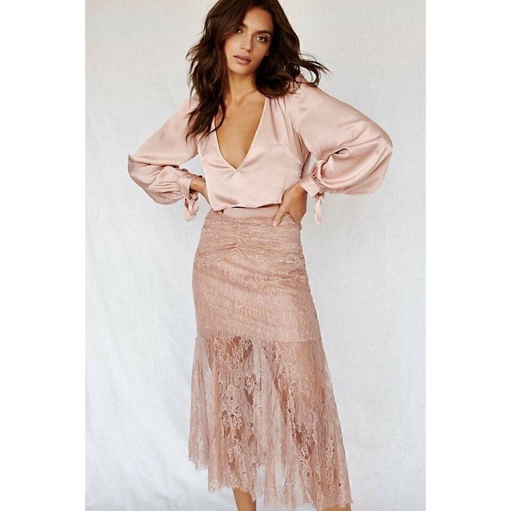 NEW ALICE MCCALL Sz 0 I LIKE THAT WRAP TOP CROPPED SILKY BLOUSE CINNAMON